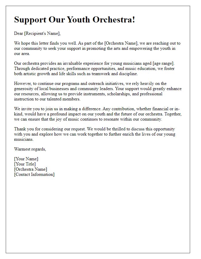 Letter template of a youth orchestra community support letter