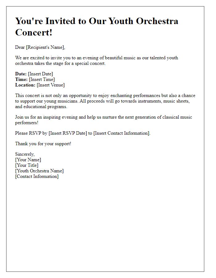 Letter template of a youth orchestra concert fundraising invitation