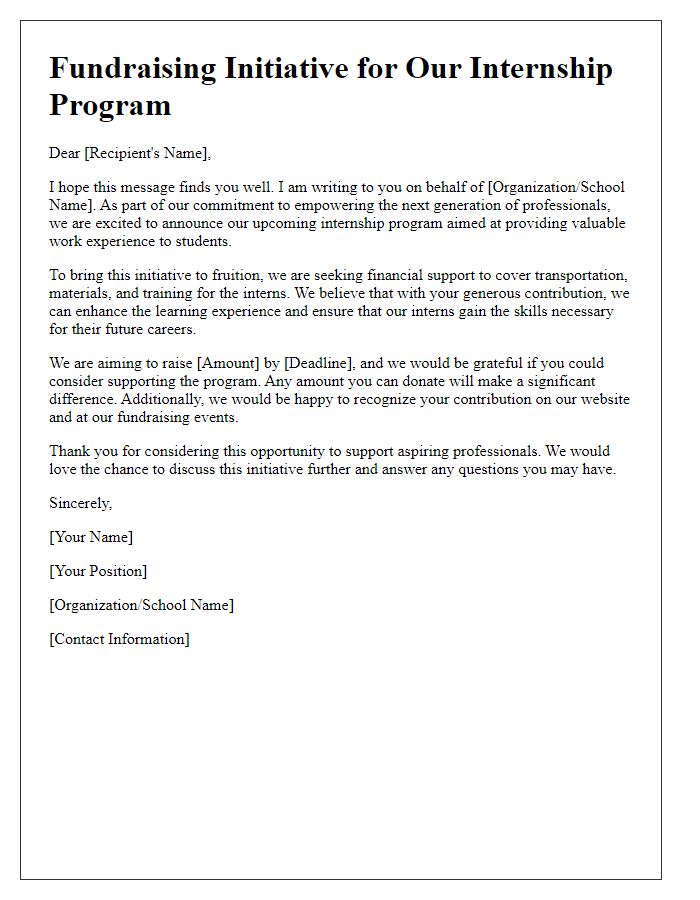 Letter template of internship program fundraising initiative