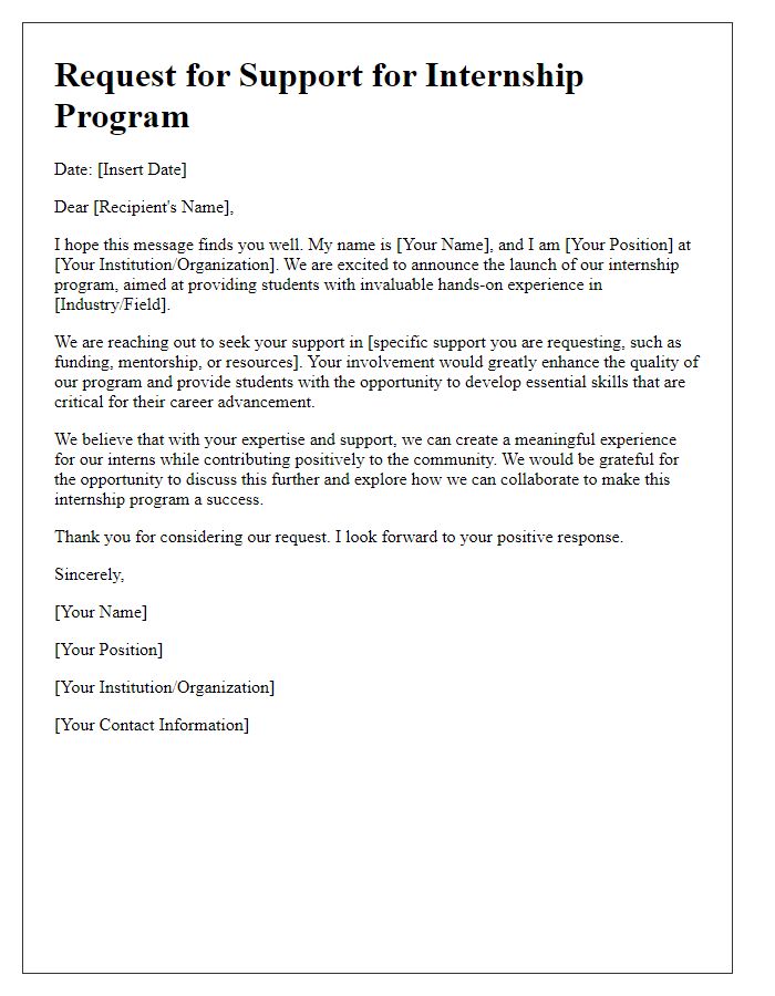 Letter template of internship program support solicitation