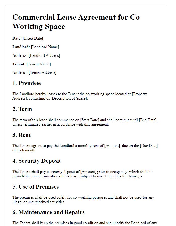 Letter template of commercial lease agreement for co-working space