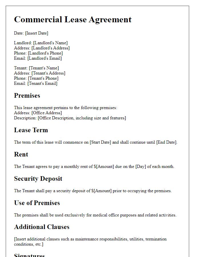 Letter template of commercial lease agreement for medical office