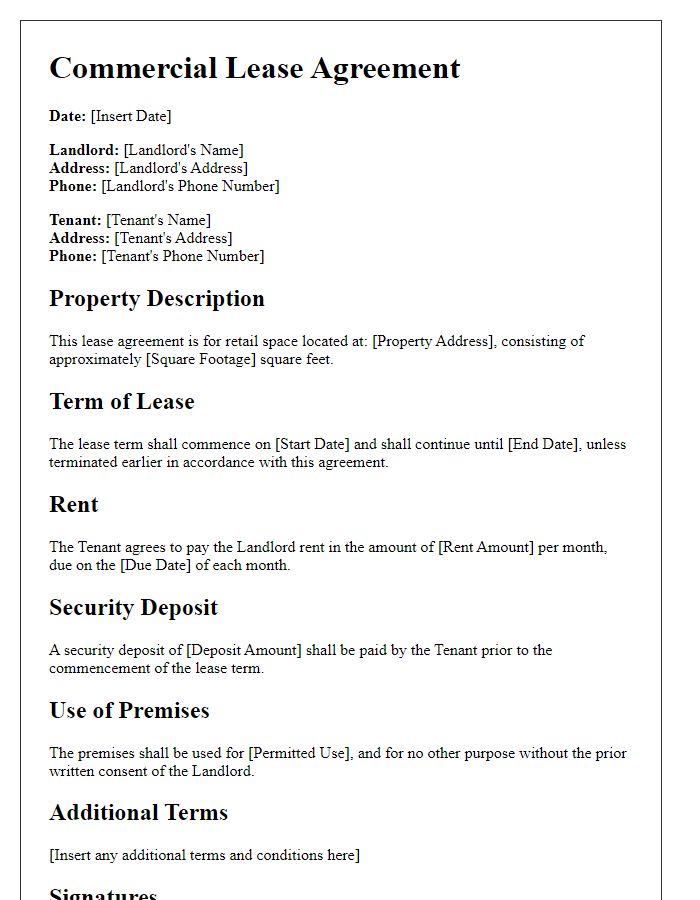 Letter template of commercial lease agreement for retail space