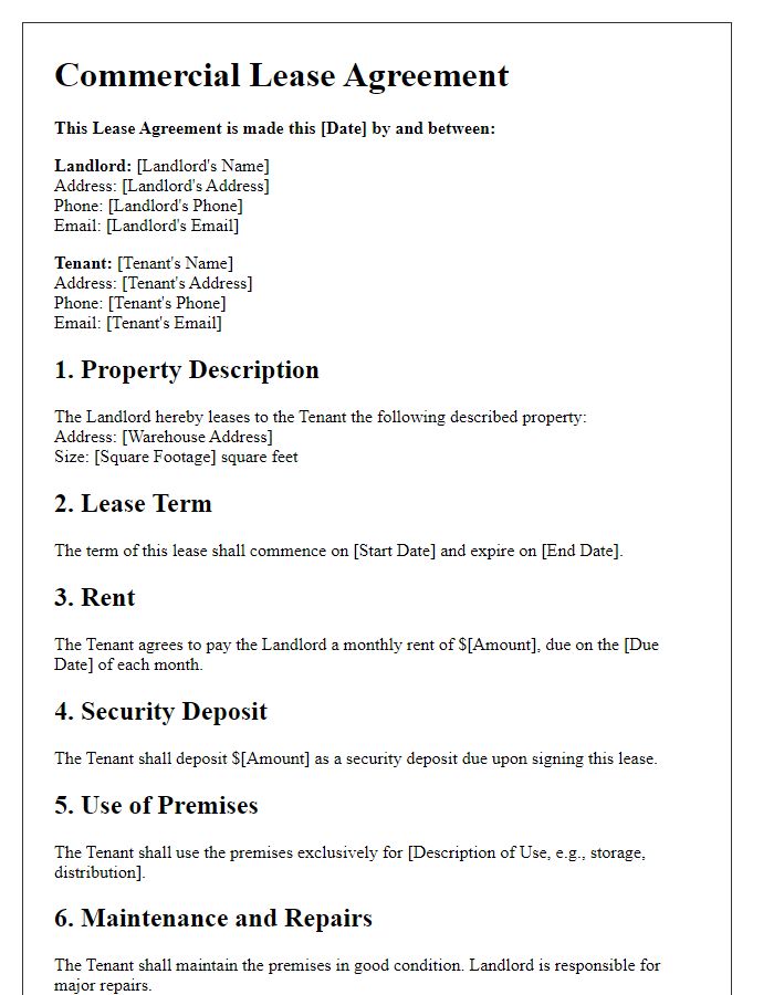 Letter template of commercial lease agreement for warehouse space