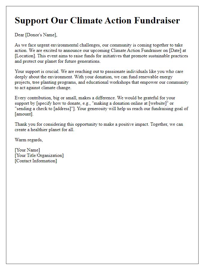 Letter template of donation solicitation for climate action fundraiser