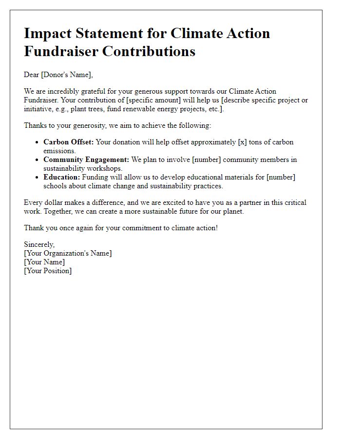 Letter template of impact statement for climate action fundraiser contributions