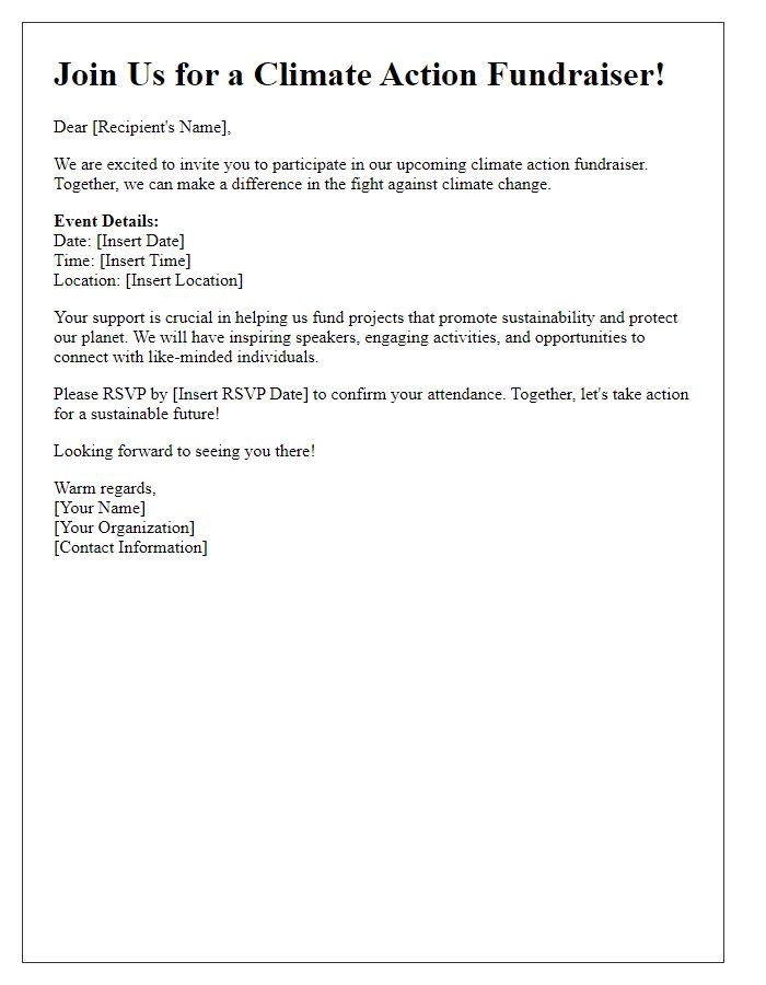 Letter template of invitation to participate in climate action fundraiser