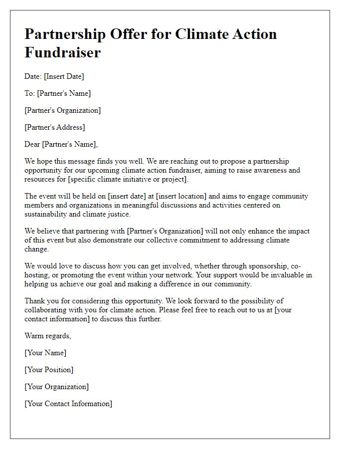 Letter template of partnership offer for climate action fundraiser