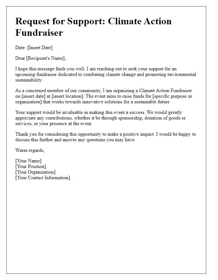 Letter template of request for climate action fundraiser support