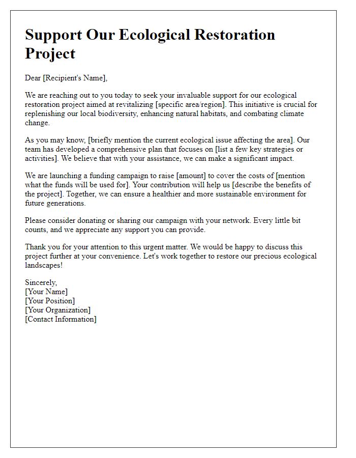 Letter template of campaign for ecological restoration funding