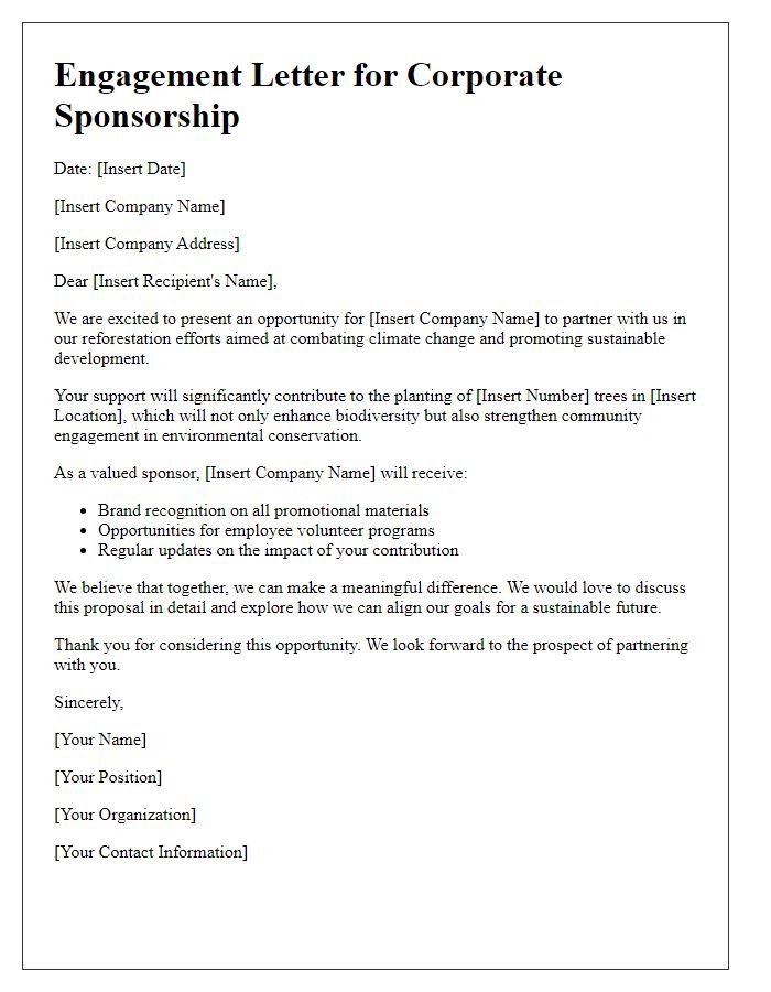 Letter template of engagement for corporate sponsorship in reforestation efforts