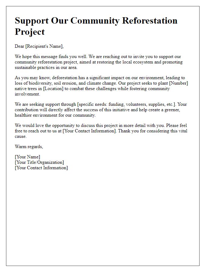 Letter template of outreach for community reforestation project support