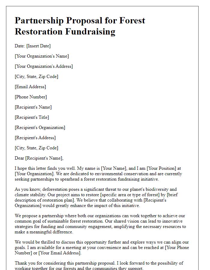 Letter template of partnership proposal for forest restoration fundraising