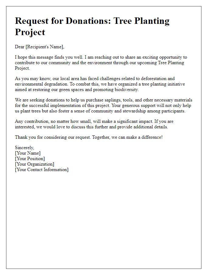 Letter template of request for donations for tree planting project