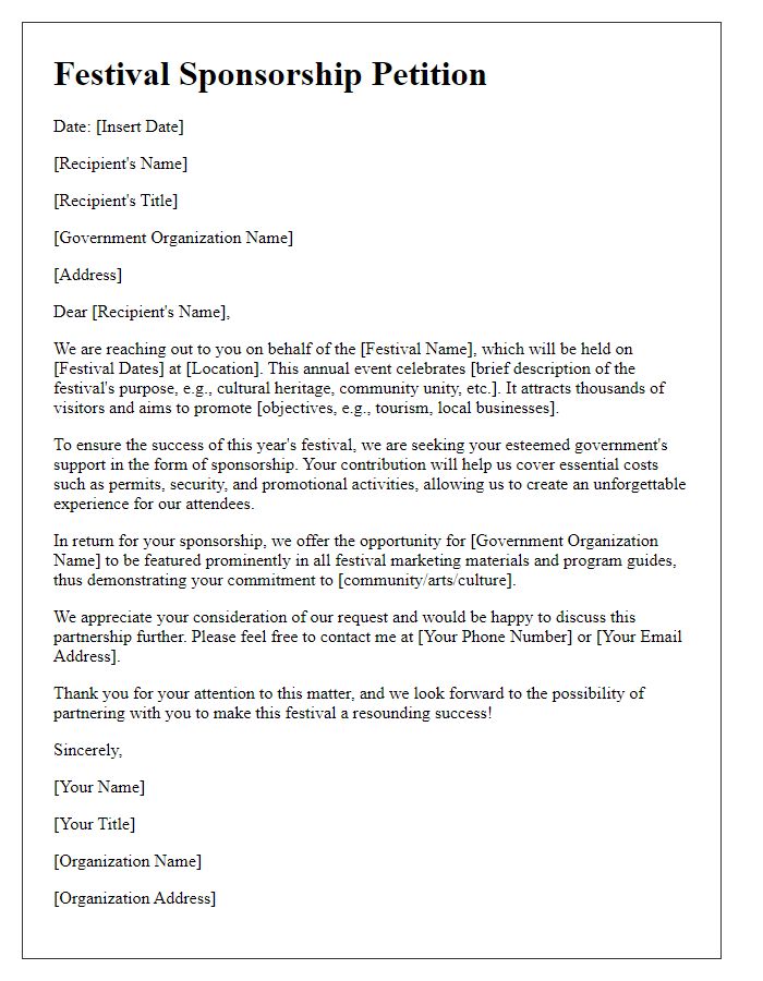 Letter template of festival sponsorship petition for government support