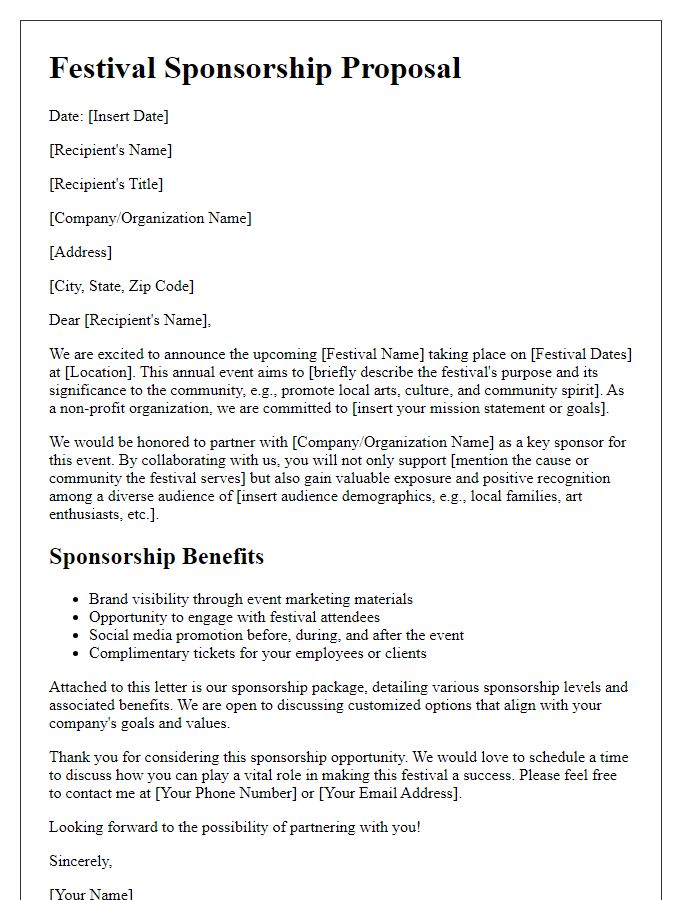 Letter template of festival sponsorship pitch for non-profit organizations