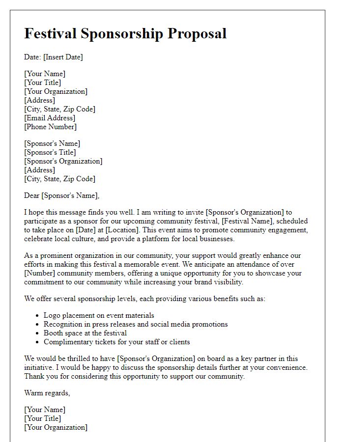 Letter template of festival sponsorship proposal for community engagement