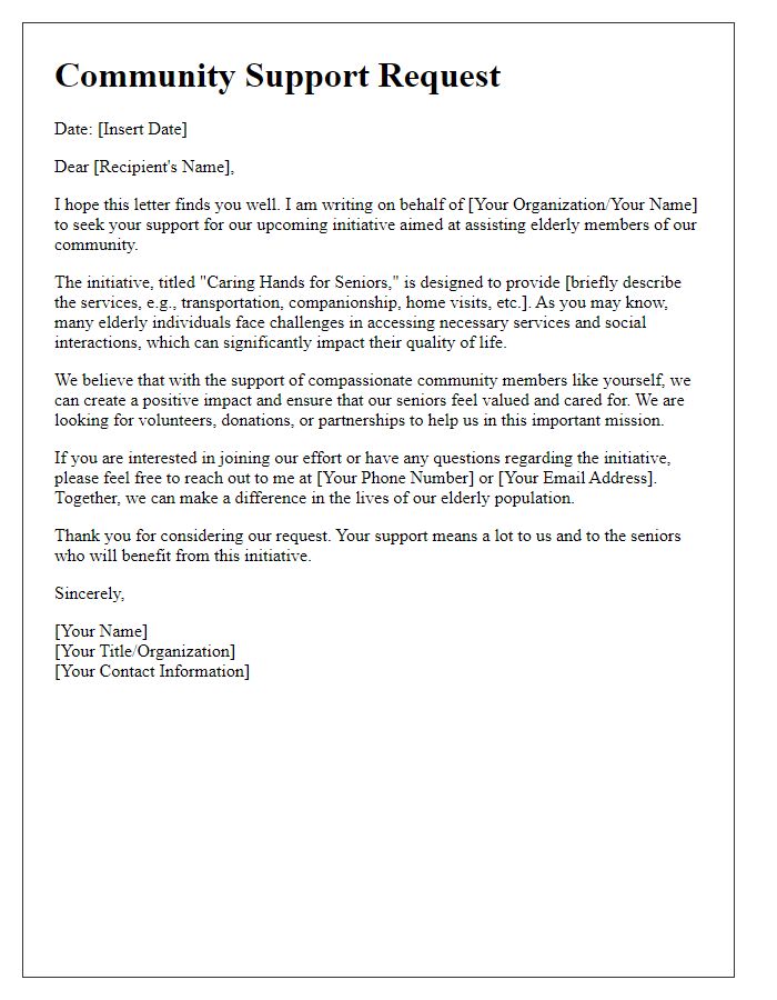 Letter template of community support request for elderly assistance initiative