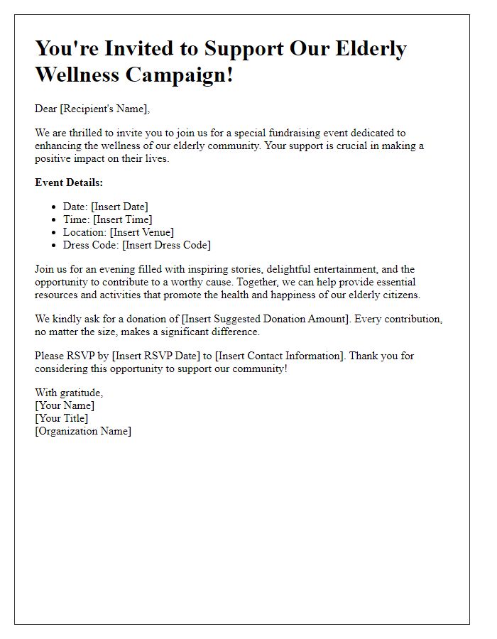 Letter template of fundraising invitation for elderly wellness campaign