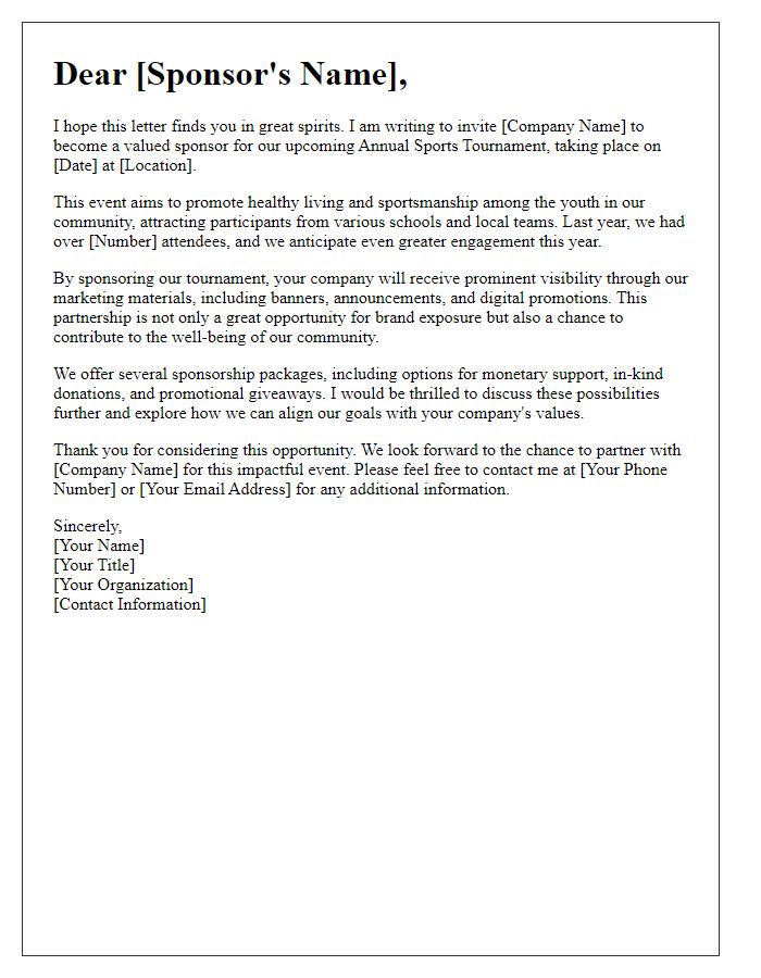 Letter template of event sponsorship appeal for sports tournament