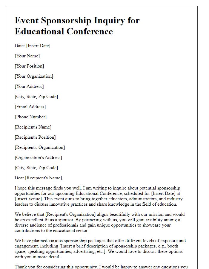 Letter template of event sponsorship inquiry for educational conference