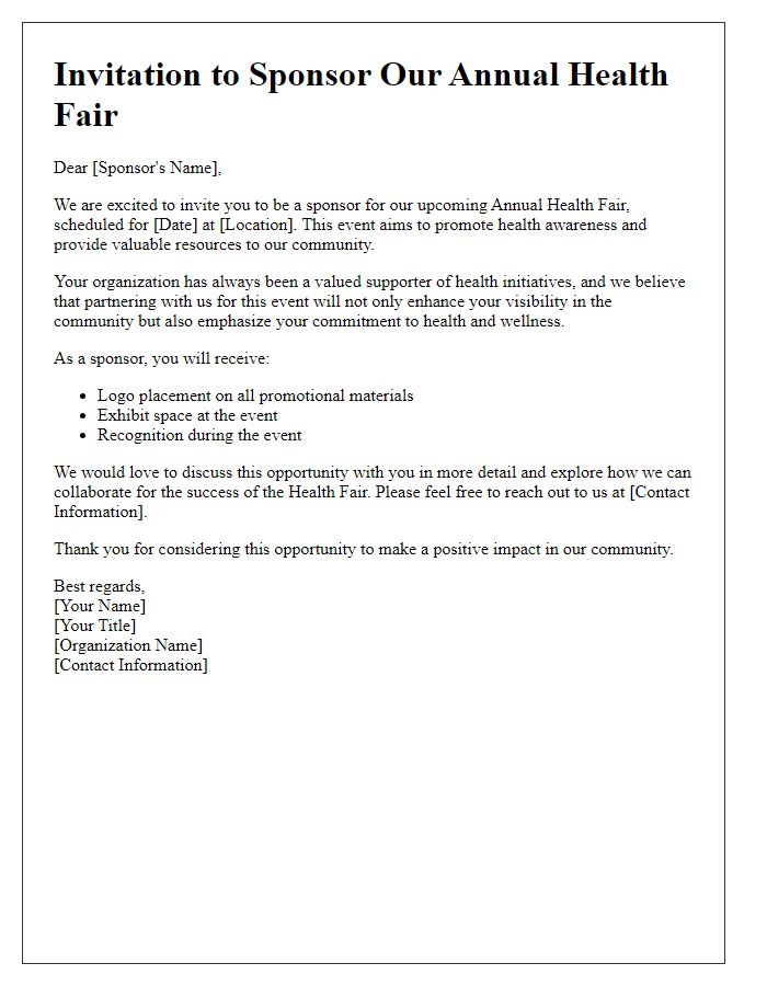 Letter template of event sponsorship invitation for health fair