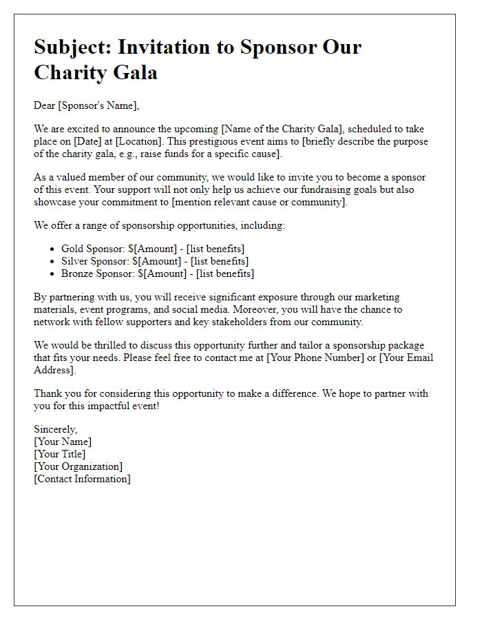 Letter template of event sponsorship pitch for charity gala