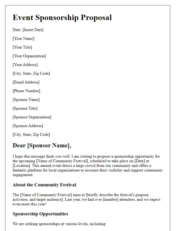 Letter template of event sponsorship proposal for community festival