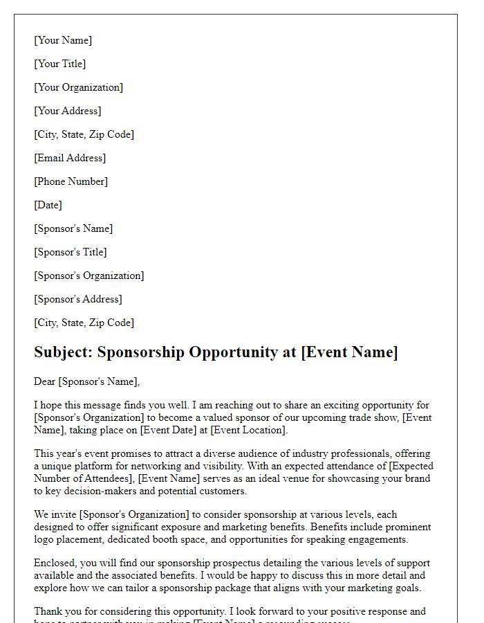 Letter template of event sponsorship solicitation for trade show