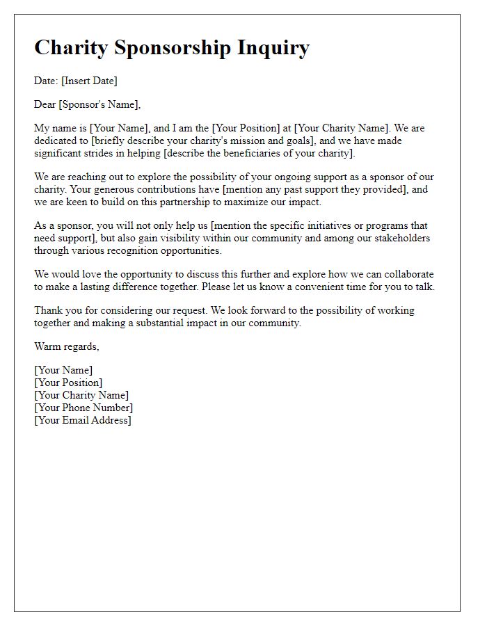 Letter template of charity sponsorship inquiry for ongoing support