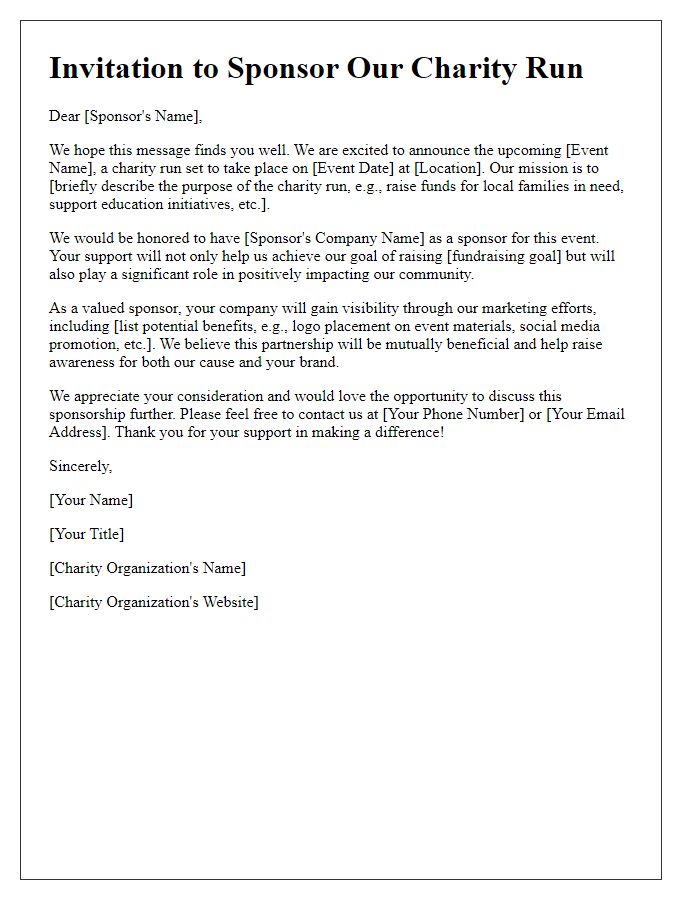 Letter template of charity sponsorship invitation for a charity run