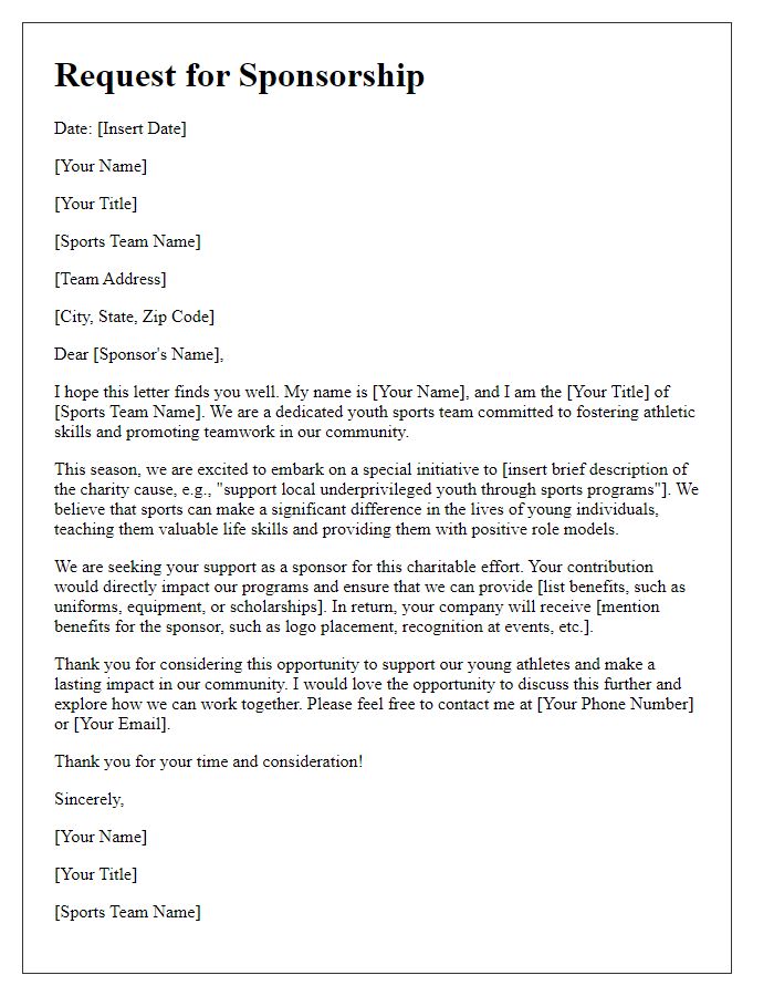 Letter template of charity sponsorship outreach for a sports team