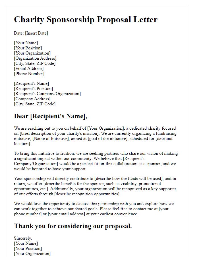 Letter template of charity sponsorship proposal for fundraising initiatives