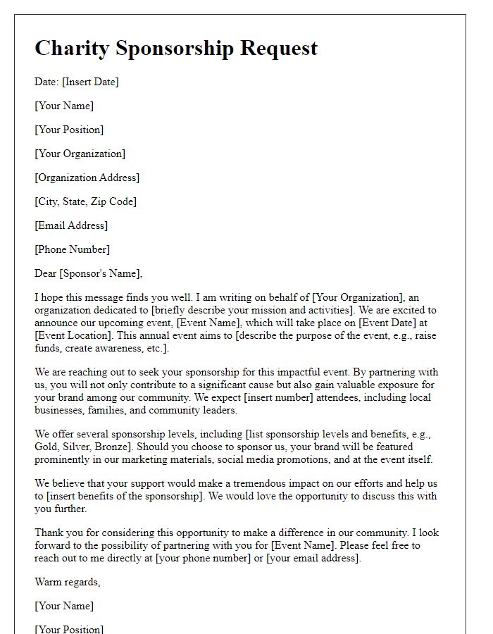 Letter template of charity sponsorship request for an event