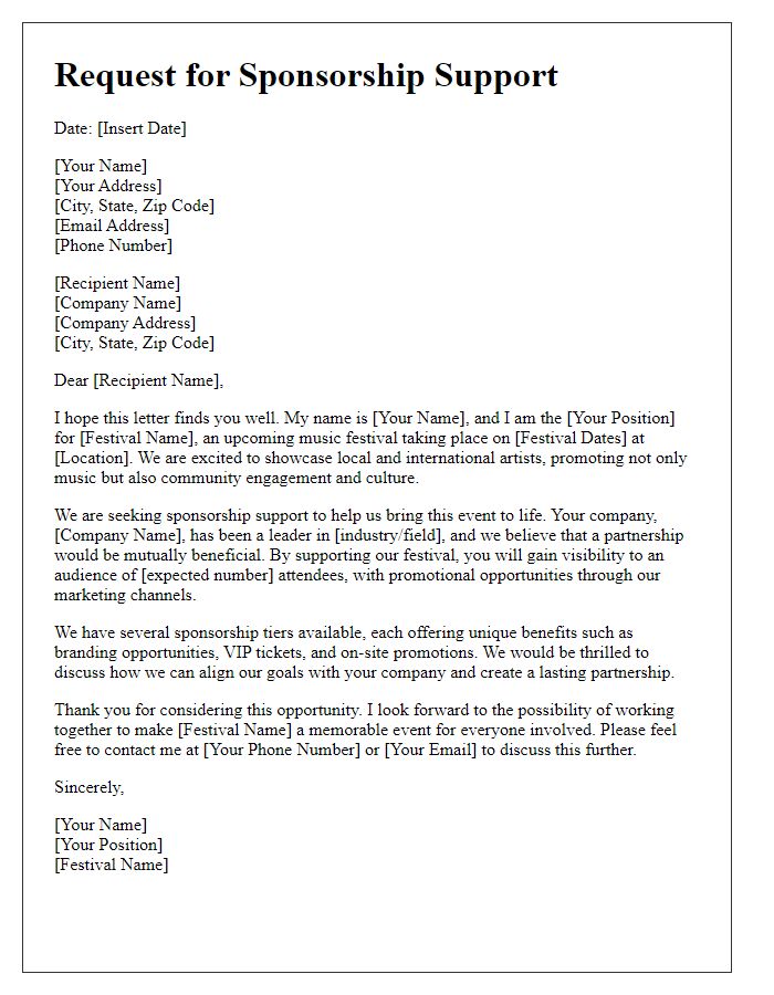 Letter template of application for music festival sponsorship support