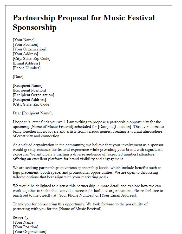 Letter template of request for partnership in music festival sponsorship