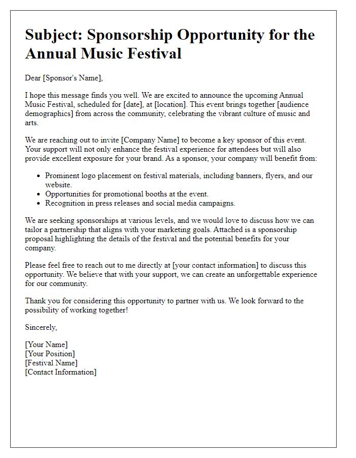 Letter template of solicitation for music festival sponsorship funding