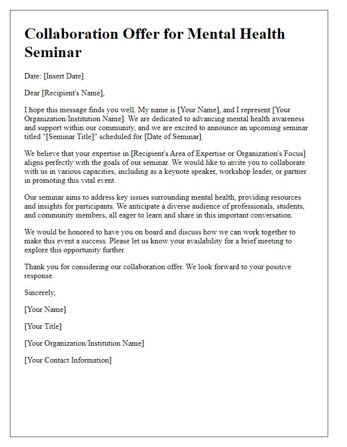 Letter template of collaboration offer for a mental health seminar