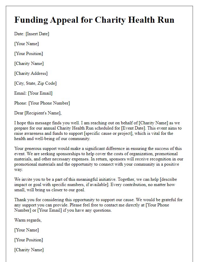 Letter template of funding appeal for a charity health run