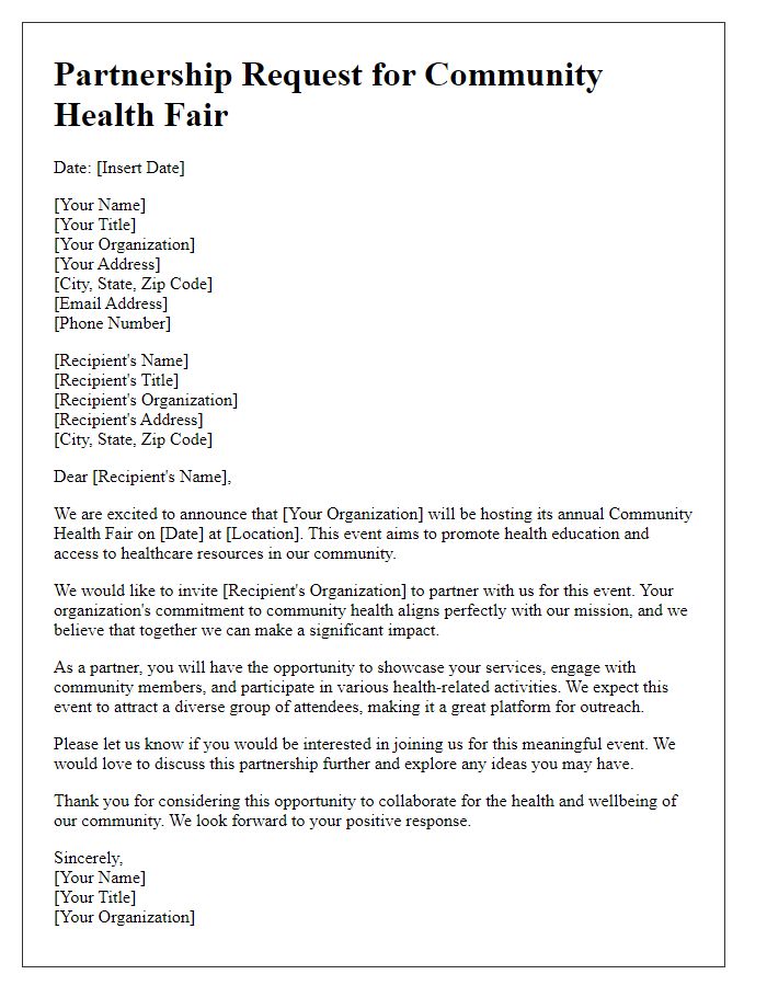 Letter template of partnership request for a community health fair