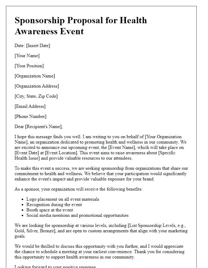 Letter template of sponsorship proposal for a health awareness event