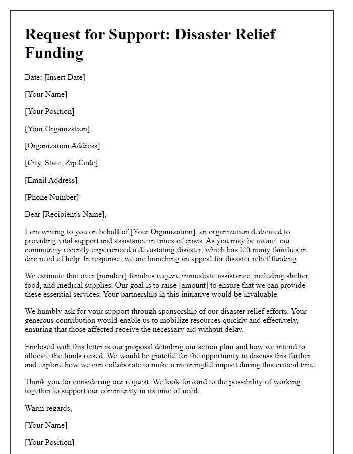 Letter template of appeal for disaster relief funding sponsorship