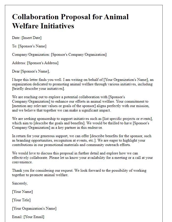 Letter template of collaboration for animal welfare initiatives sponsorship