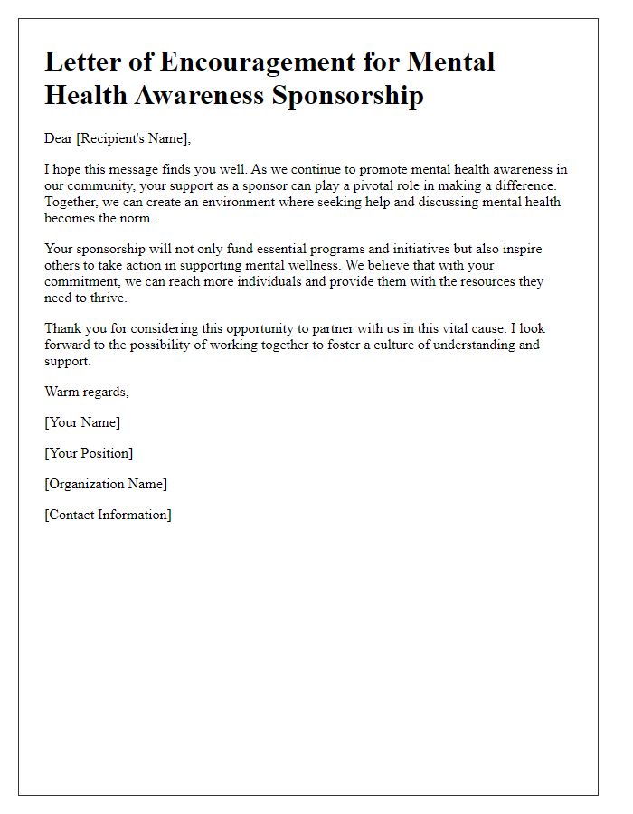 Letter template of encouragement for mental health awareness sponsorship