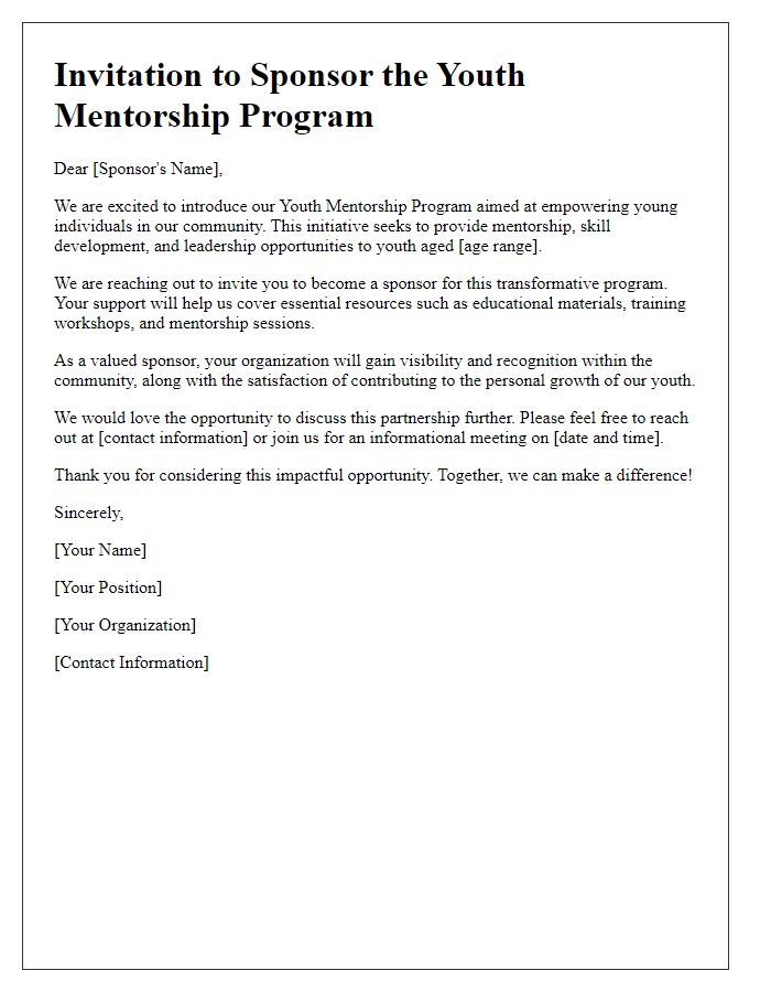 Letter template of invitation for youth mentorship program sponsorship