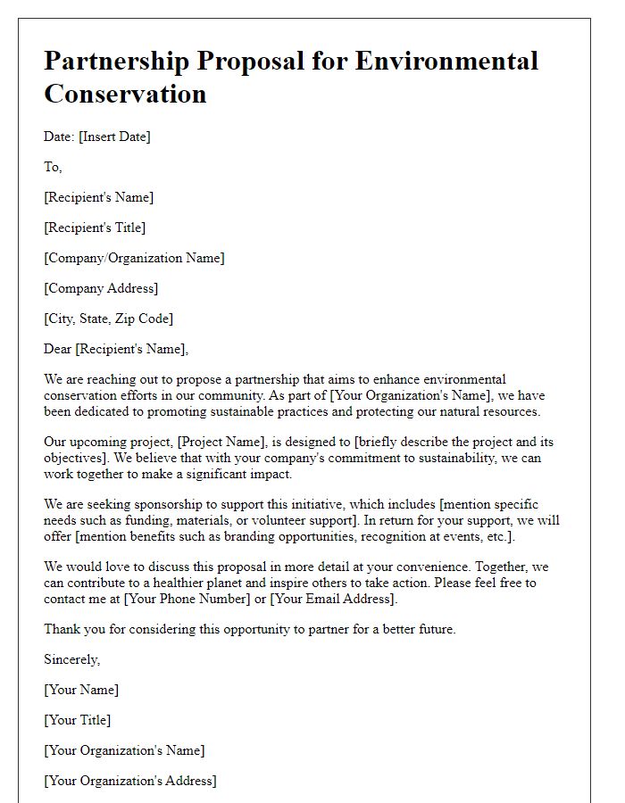 Letter template of partnership proposal for environmental conservation sponsorship