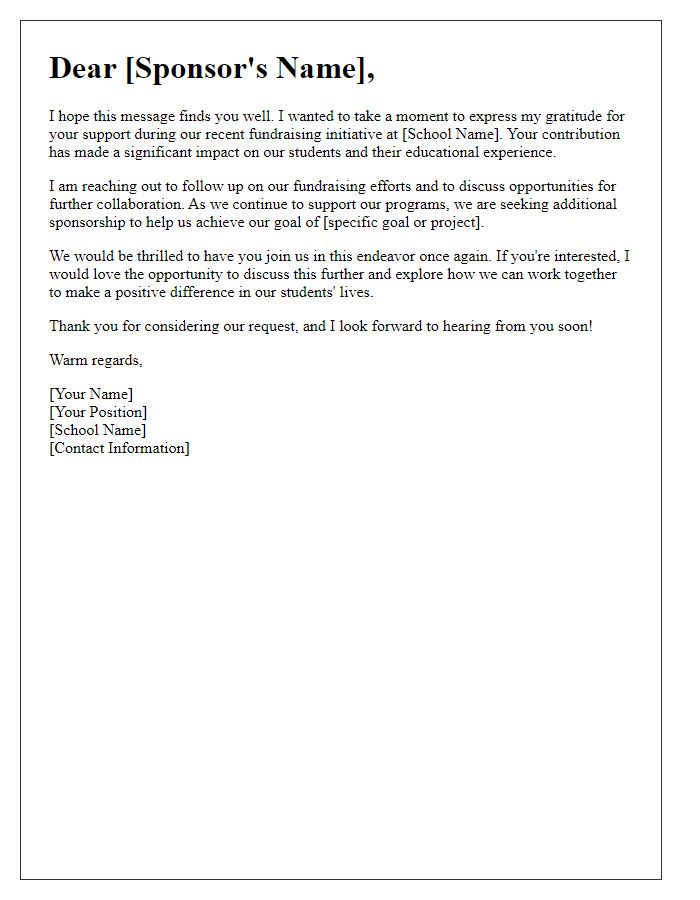 Letter template of school fundraising sponsorship follow-up request