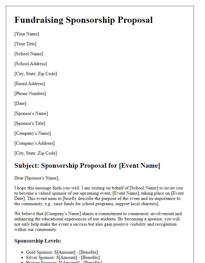 Letter template of school fundraising sponsorship proposal for community events