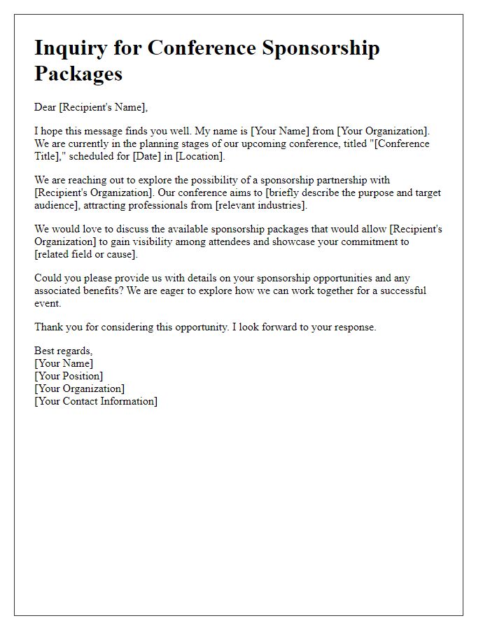 Letter template of exploring conference sponsorship packages