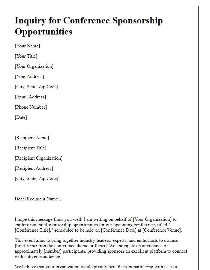 Letter template of inquiry for conference sponsorship opportunities